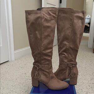 White Mountain Tan Heeled Boots with Tassel Accent